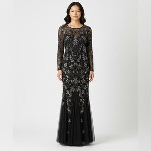 Adrianna Papell Beaded Black Evening Gown | Size 8 | Formal Maxi Dress